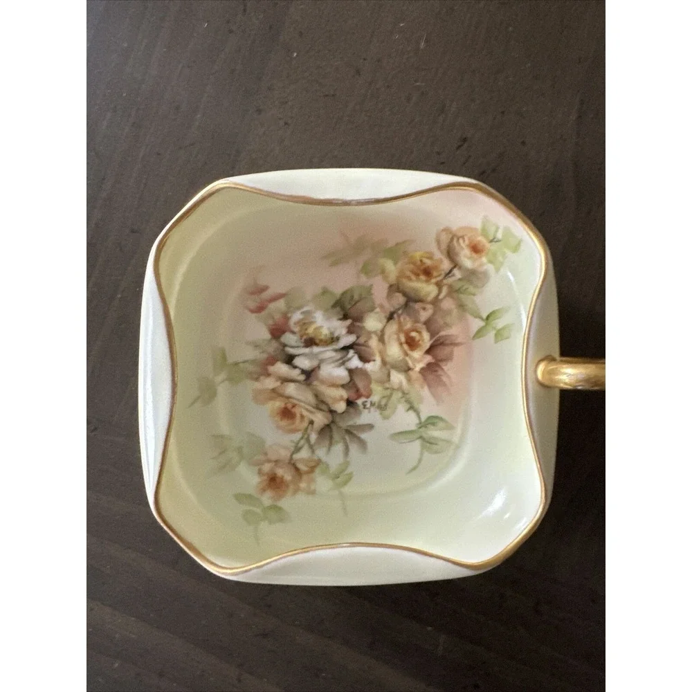 Vintage Epiag Czechoslovakia China Plate Floral Trinket Dish‎ Yellow Bowl